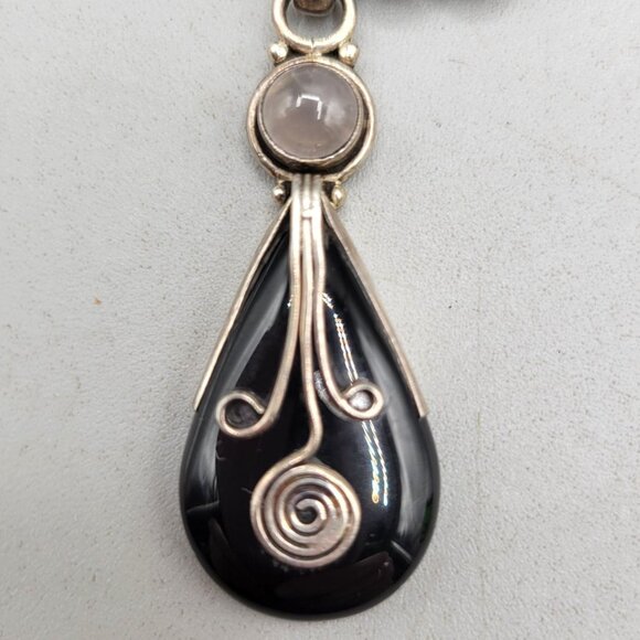 Black Glass Bead Necklace Teardrop Sterling Pendant Wire Wrap - Picture 2 of 8